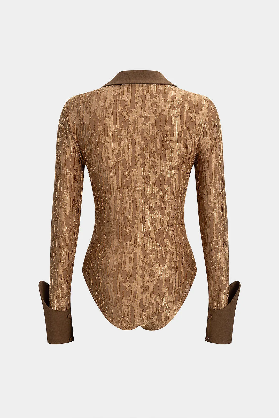 Metallic Button Ripped Patchwork Long Sleeve Bodysuit sold by Micas product image thumbnail 2