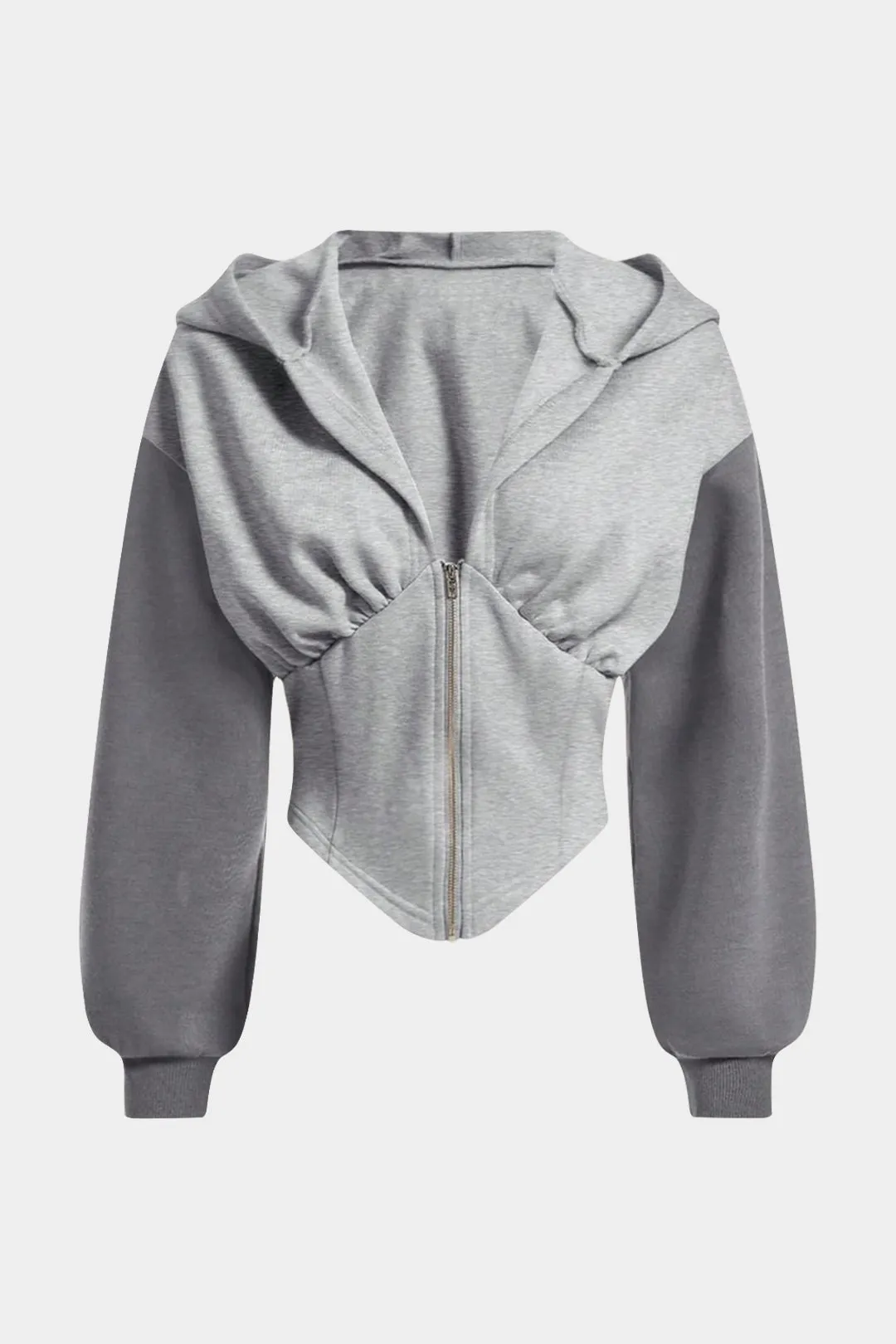Contrast Ruched Waist-Cinching Hoodie sold by Micas