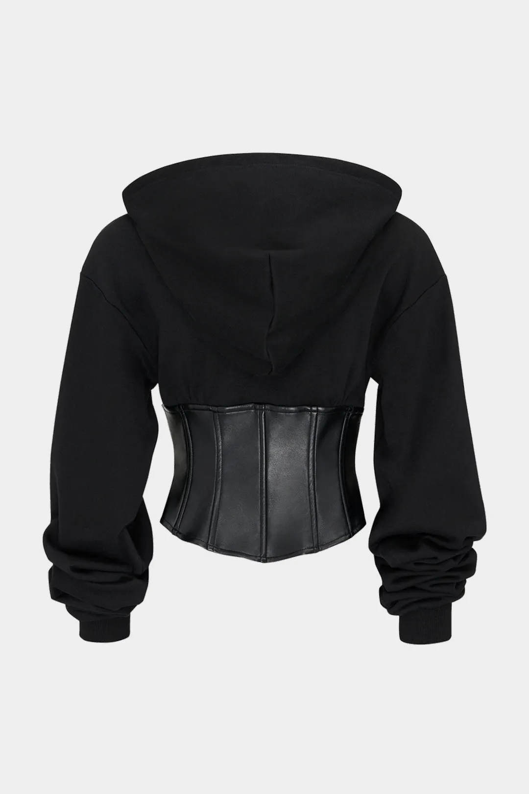 Faux Leather Patchwork Zipper Hoodie sold by Micas product image thumbnail 2