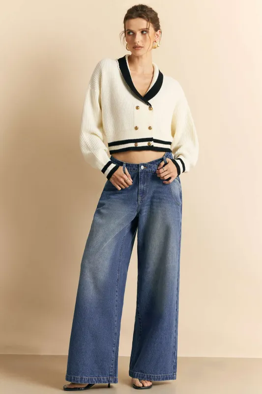 Knit Contrast Button Cardigan sold by Micas