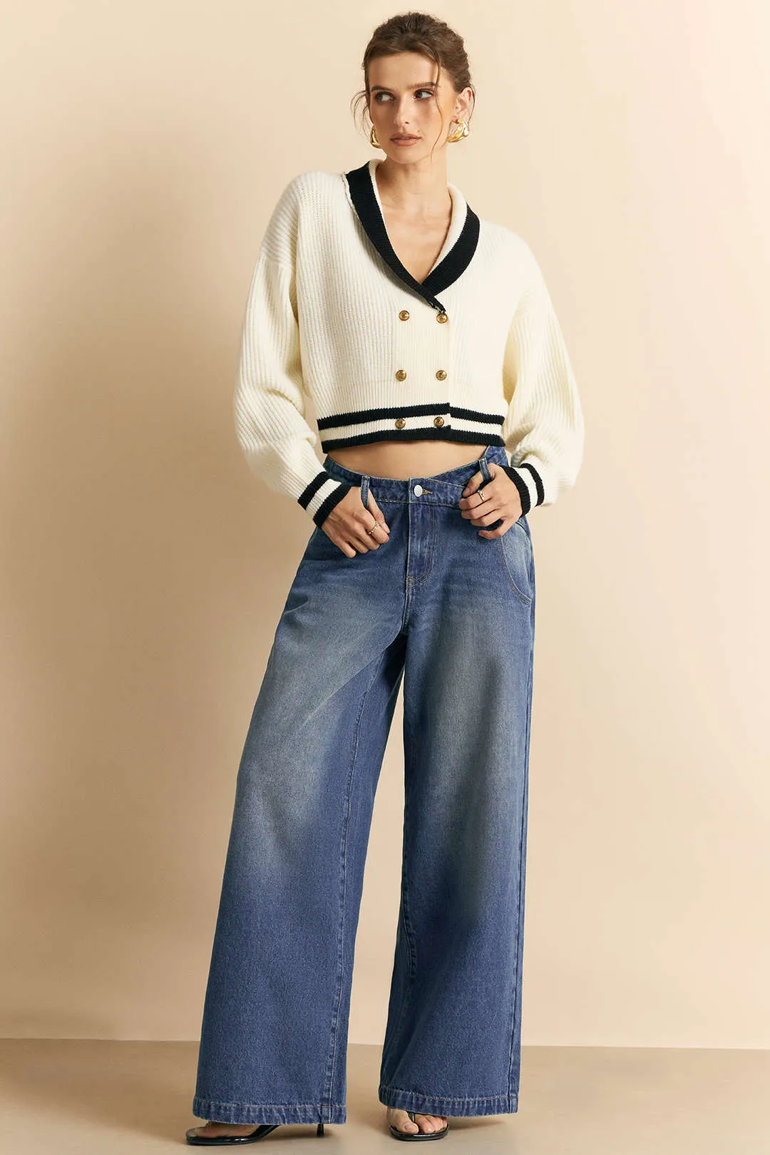 Knit Contrast Button Cardigan sold by Micas