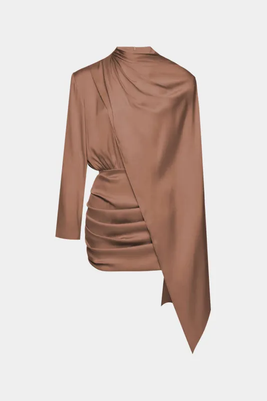 Ruched Asymmetrical Long Sleeve Mini Dress sold by Micas