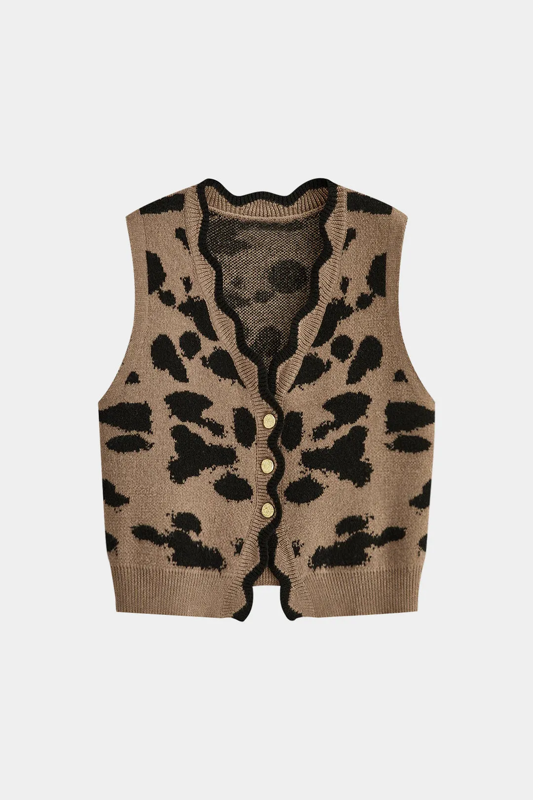 Knit Leopard Print Button Vest sold by Micas