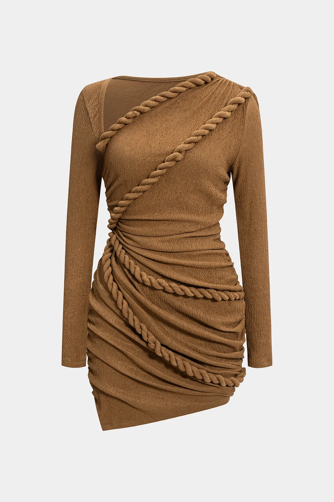 Twist Knot Ruched Asymmetrical Long Sleeve Mini Dress sold by Micas