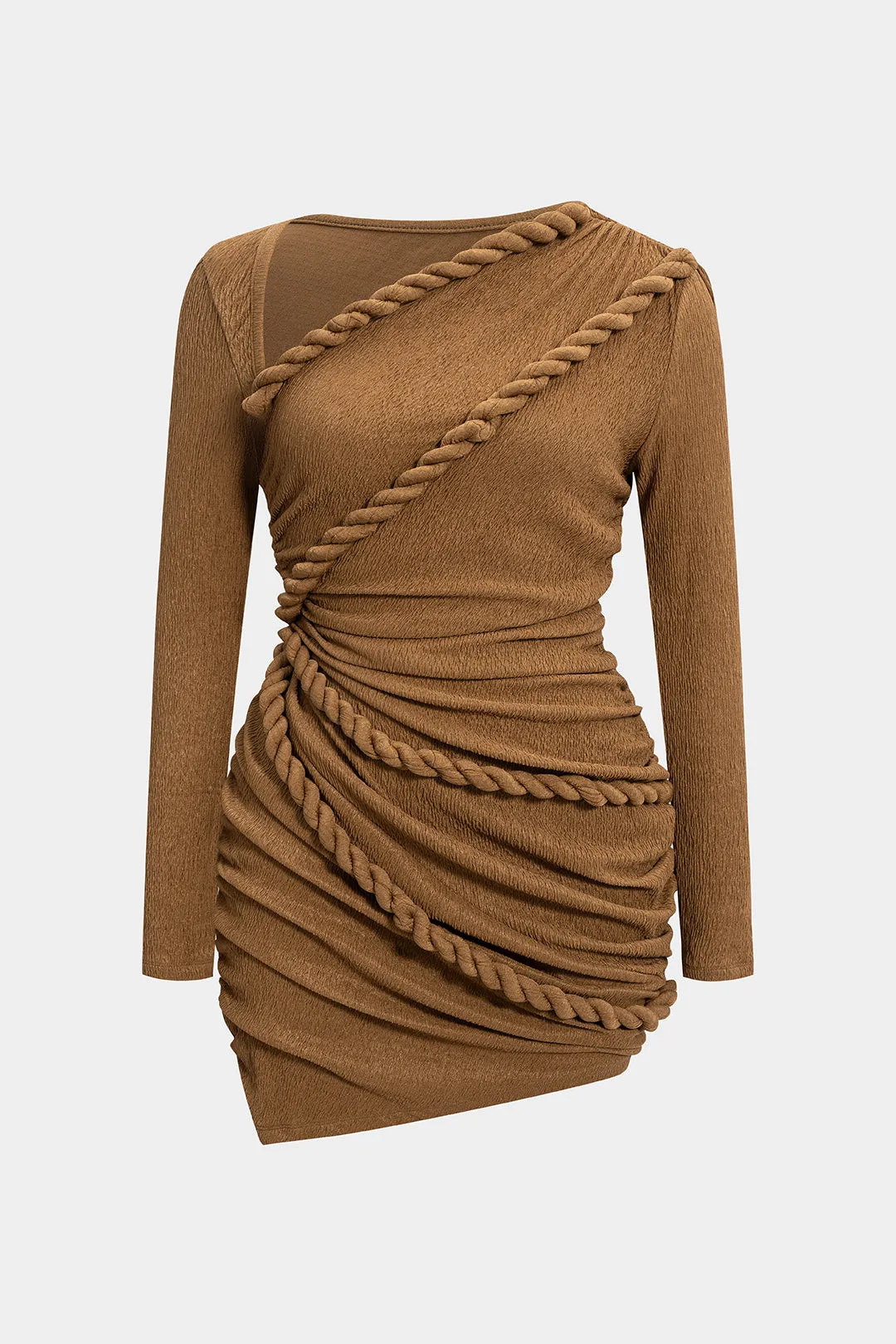 Plus Size Twist Knot Ruched Asymmetrical Long Sleeve Mini Dress sold by Micas