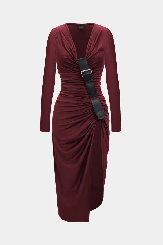 Ruched Asymmetrical Long Sleeve Midi Dress sold by Micas