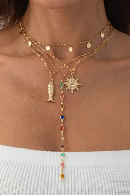 Metallic Rhinestone Fringe Necklace sold by Micas