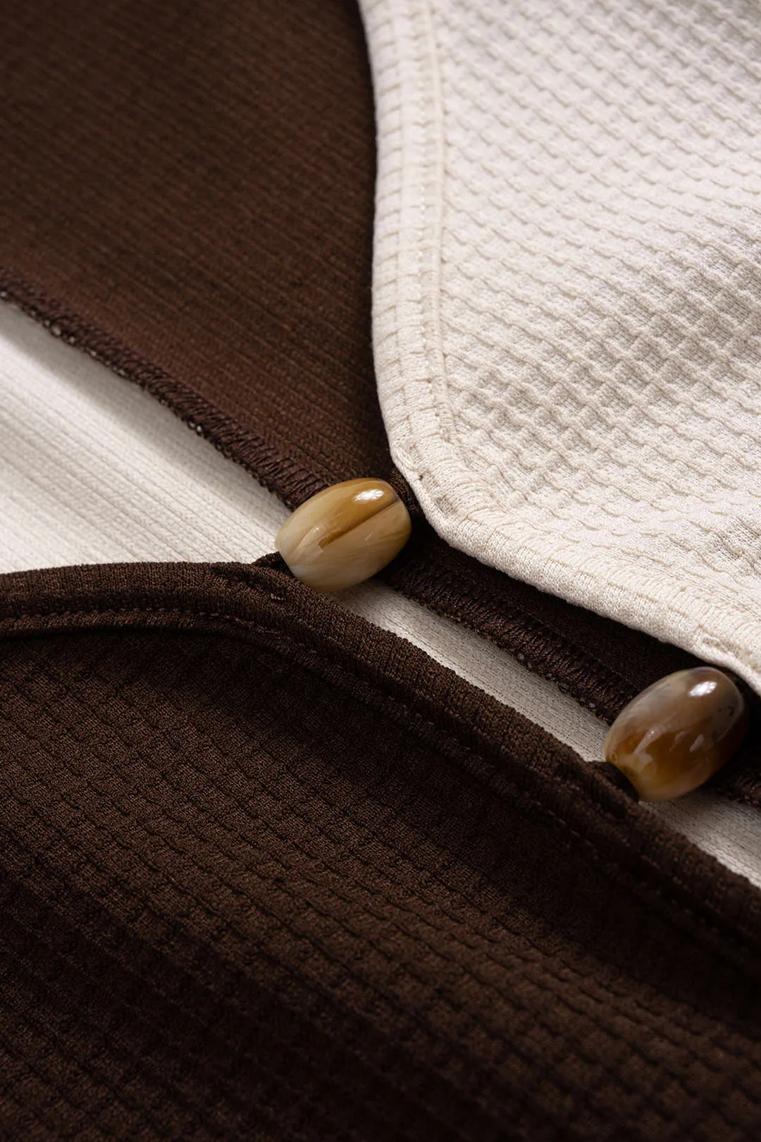 Contrast Button Long-Sleeve Top And High Waist Skirt Set sold by Micas product image thumbnail 5