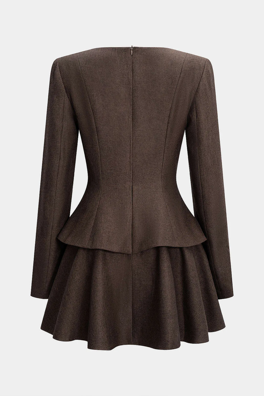 Metallic Decor Ruched Zipper Shoulder Pads Ruched Long Sleeve Mini Dress sold by Micas product image thumbnail 2