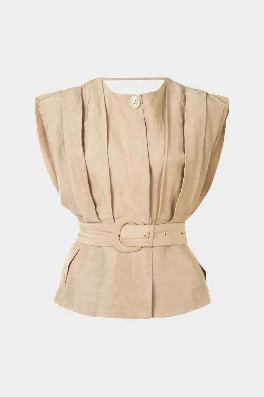 Pleated Round Neck Belted Vest sold by Micas