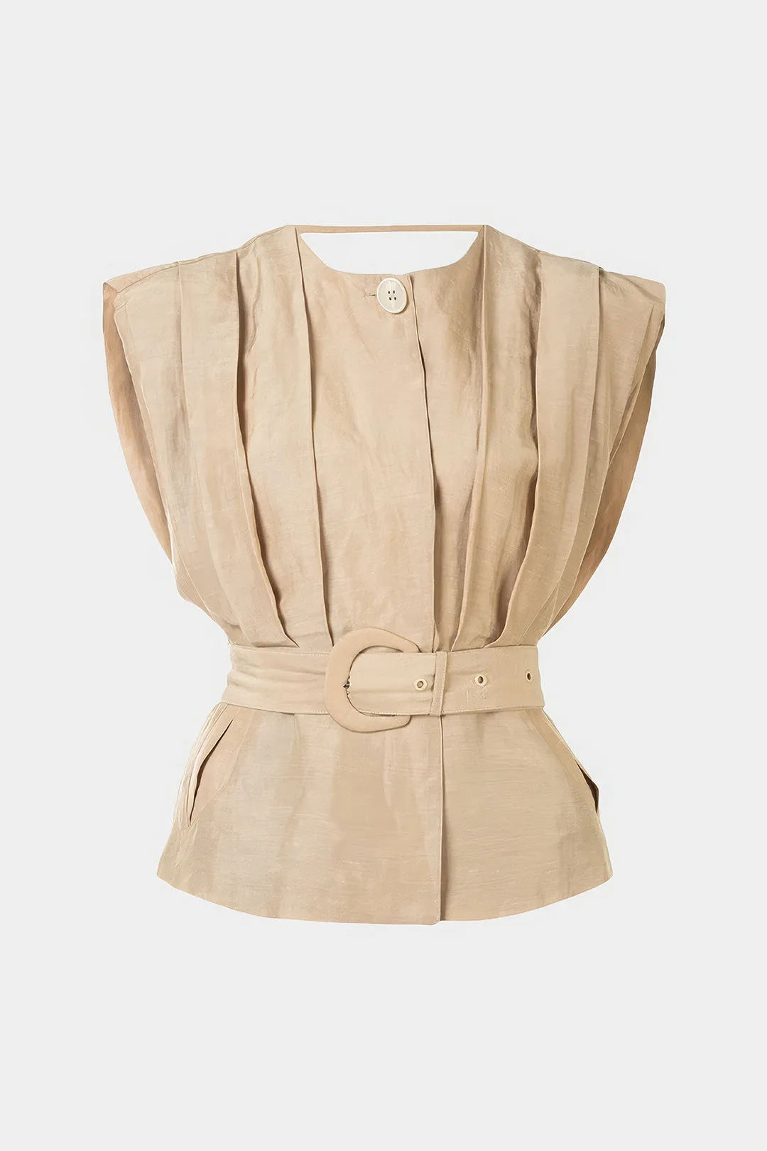 Pleated Round Neck Belted Vest sold by Micas