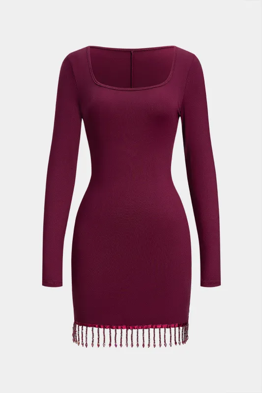 Round Neck Fringe Long Sleeve Mini Dress sold by Micas