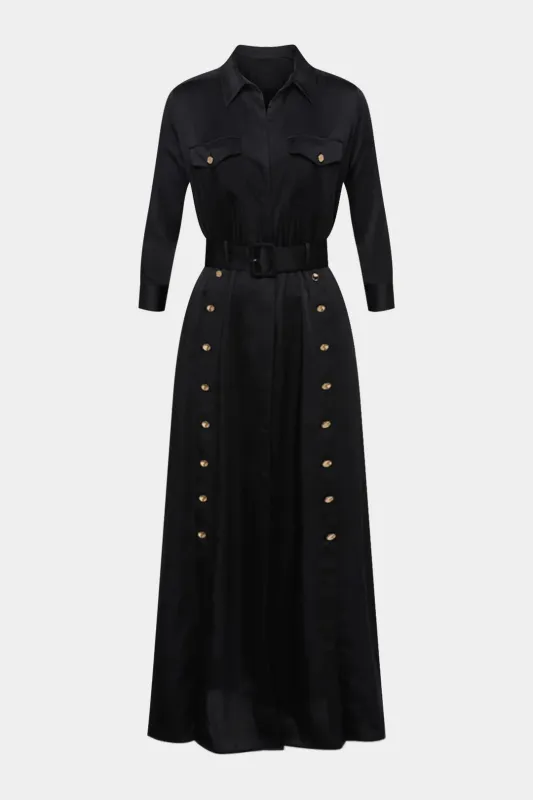 Satin Button Belted Long Sleeve Maxi Dress sold by Micas
