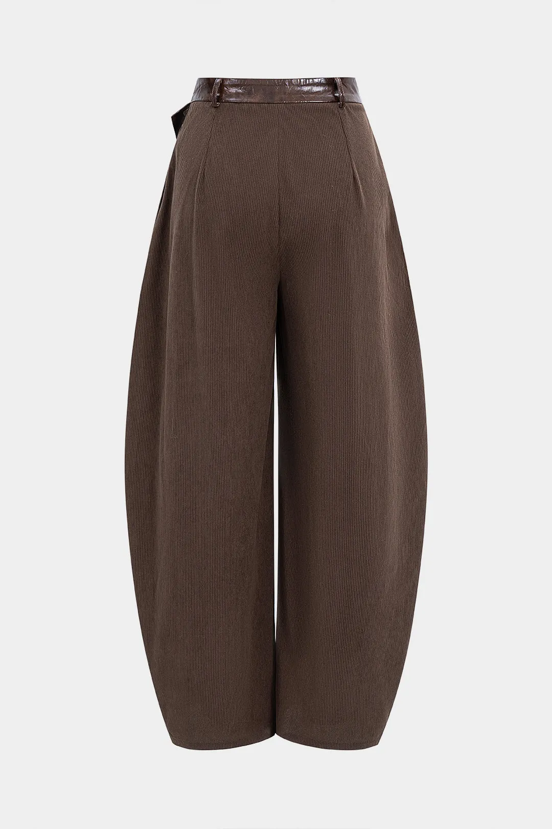 Faux Leather Patchwork Zipper Wide Leg Pocket Barrel Trousers sold by Micas product image thumbnail 2