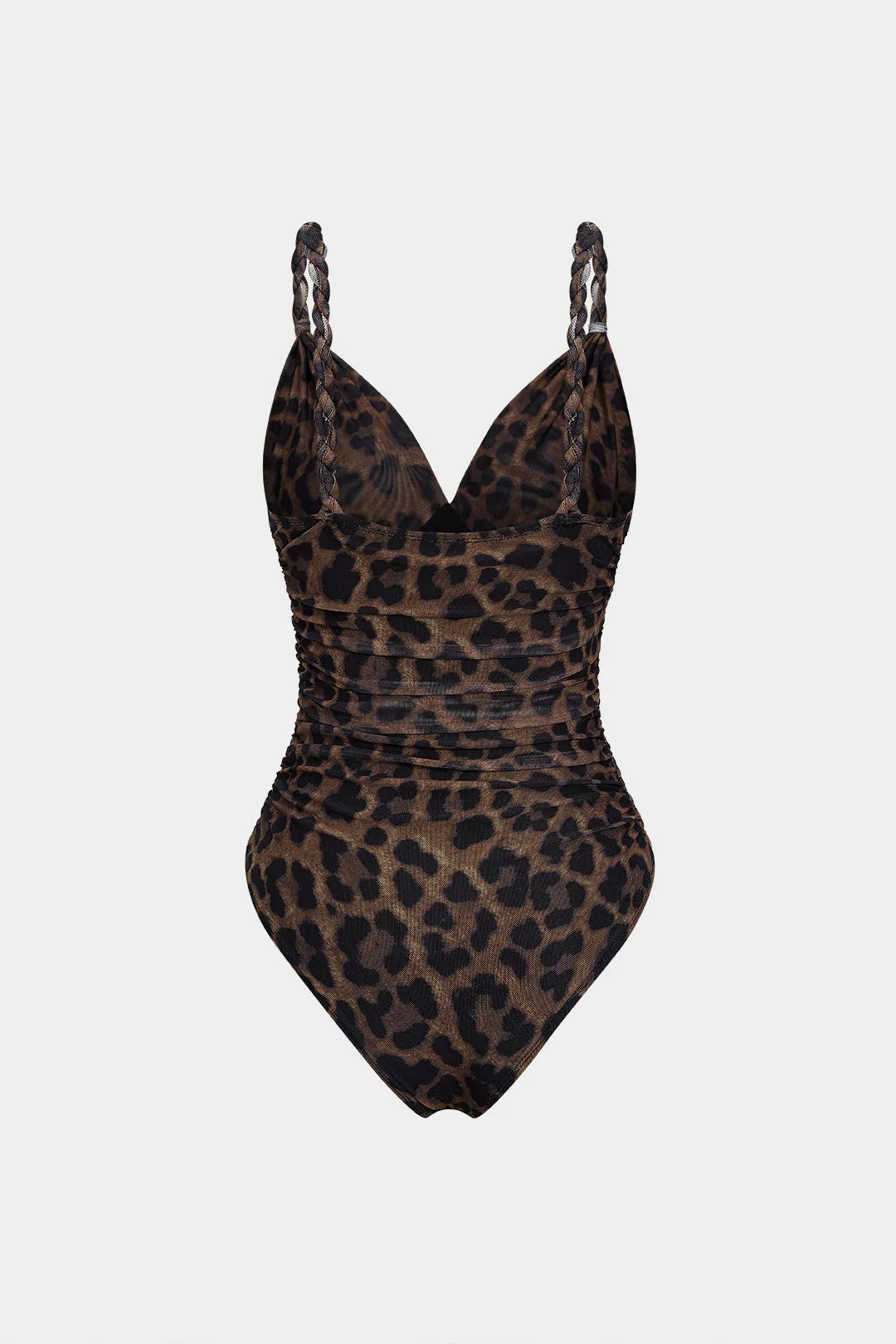 Leopard Print Mesh V-Neck Ruched Twist Knot Slip Sleeveless Bodysuit sold by Micas product image thumbnail 2