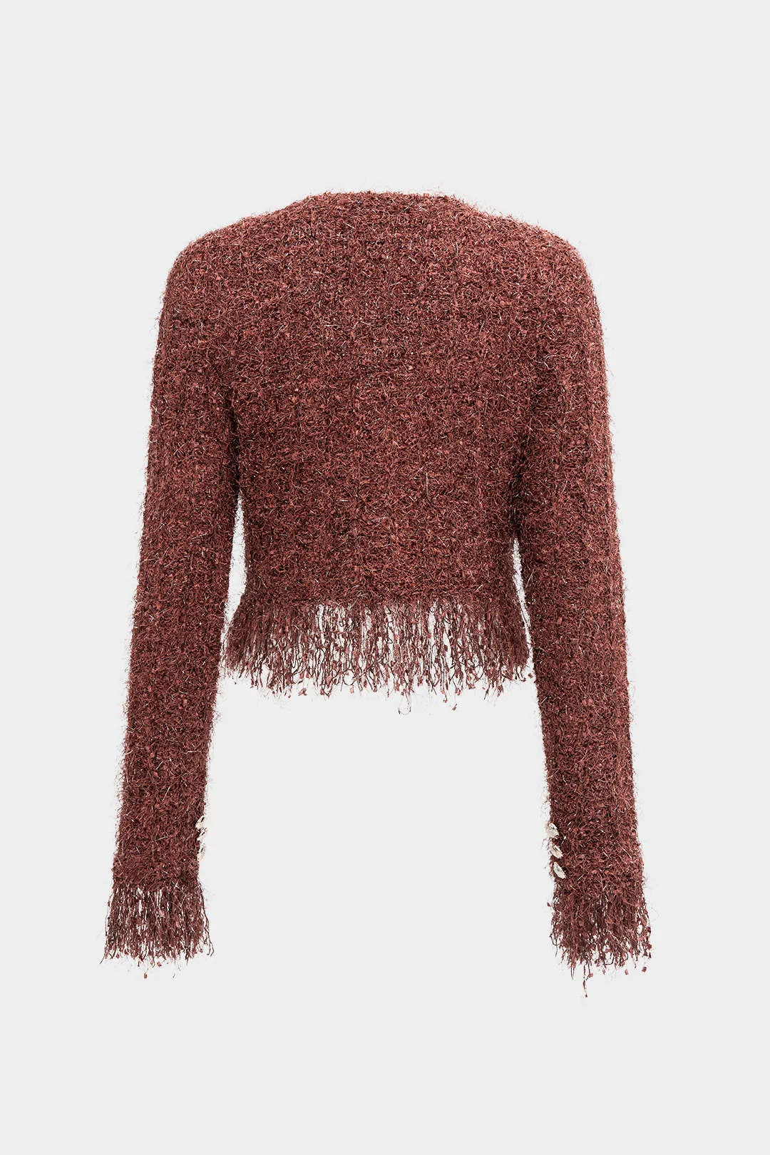 Knit Metallic Button Fringe Trim V-Neck Cardigan sold by Micas product image thumbnail 2