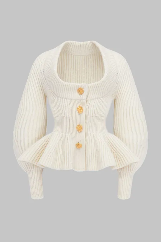 Knit Ruffle Button Cardigan sold by Micas