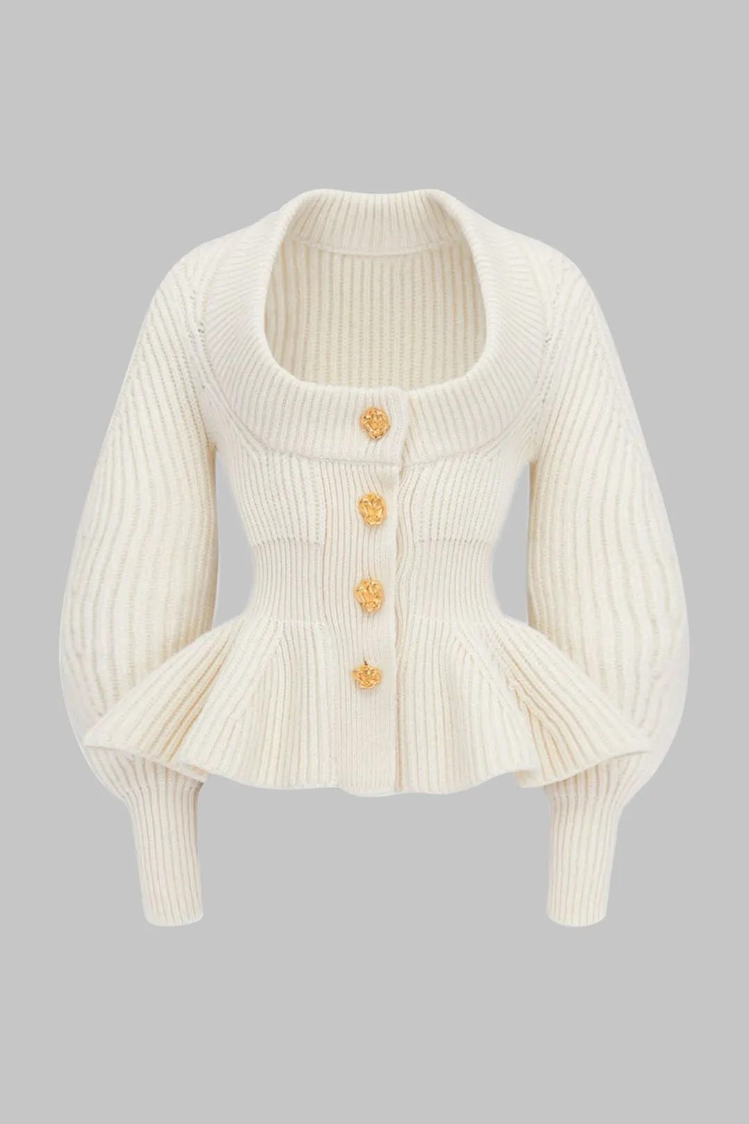 Knit Ruffle Button Cardigan sold by Micas