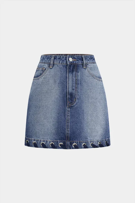 Denim High Waist Metallic Ring Mini Skirt sold by Micas