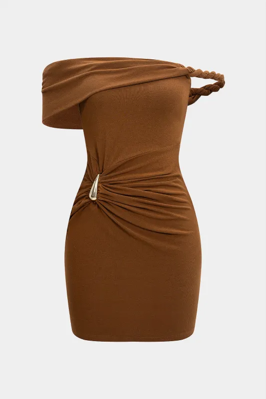 Off Shoulder Metallic Decor Ruched Sleeveless Mini Dress sold by Micas