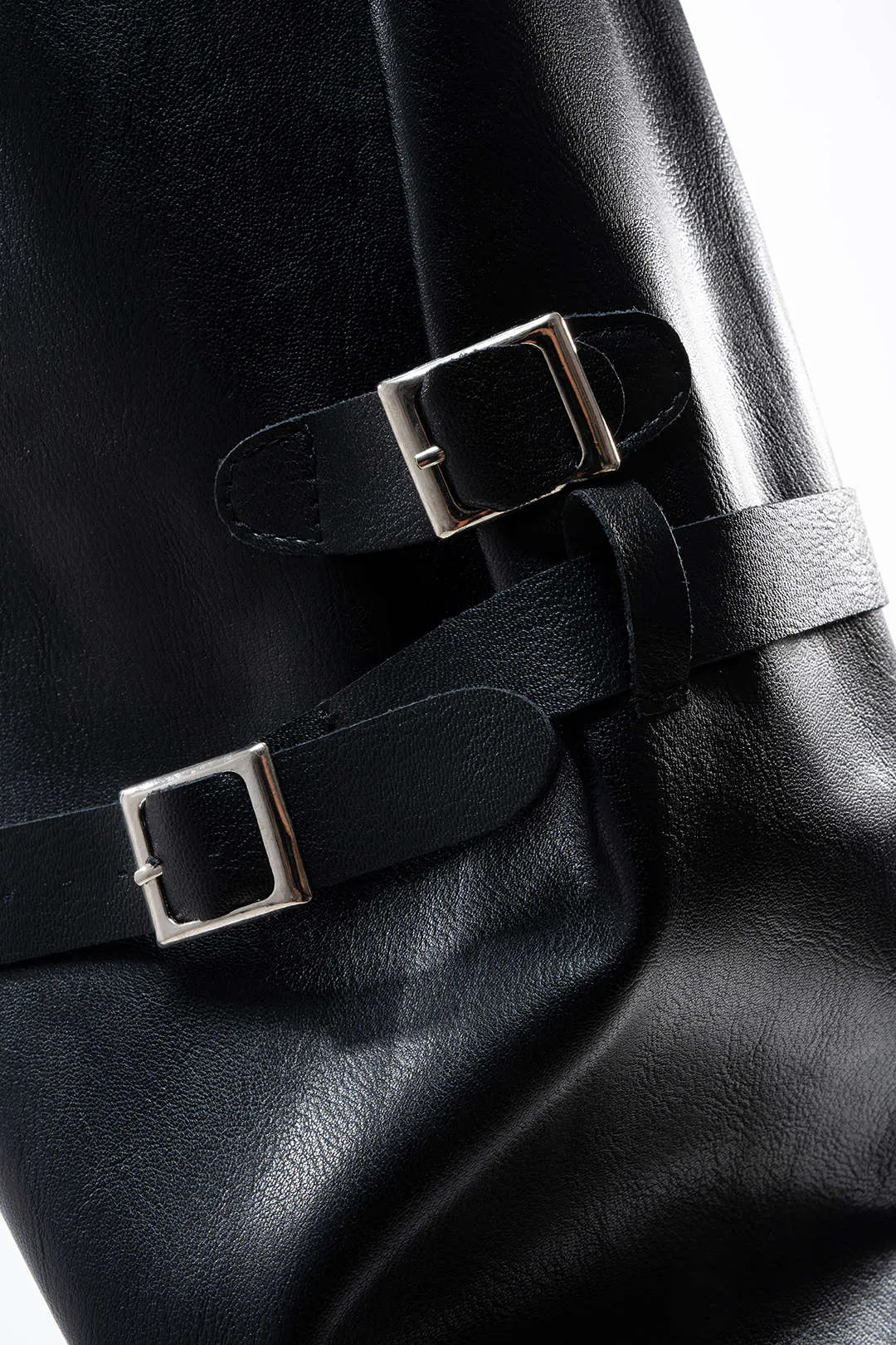 Leather Metallic Belted Pointed Toe Knee High Boots sold by Micas product image thumbnail 3