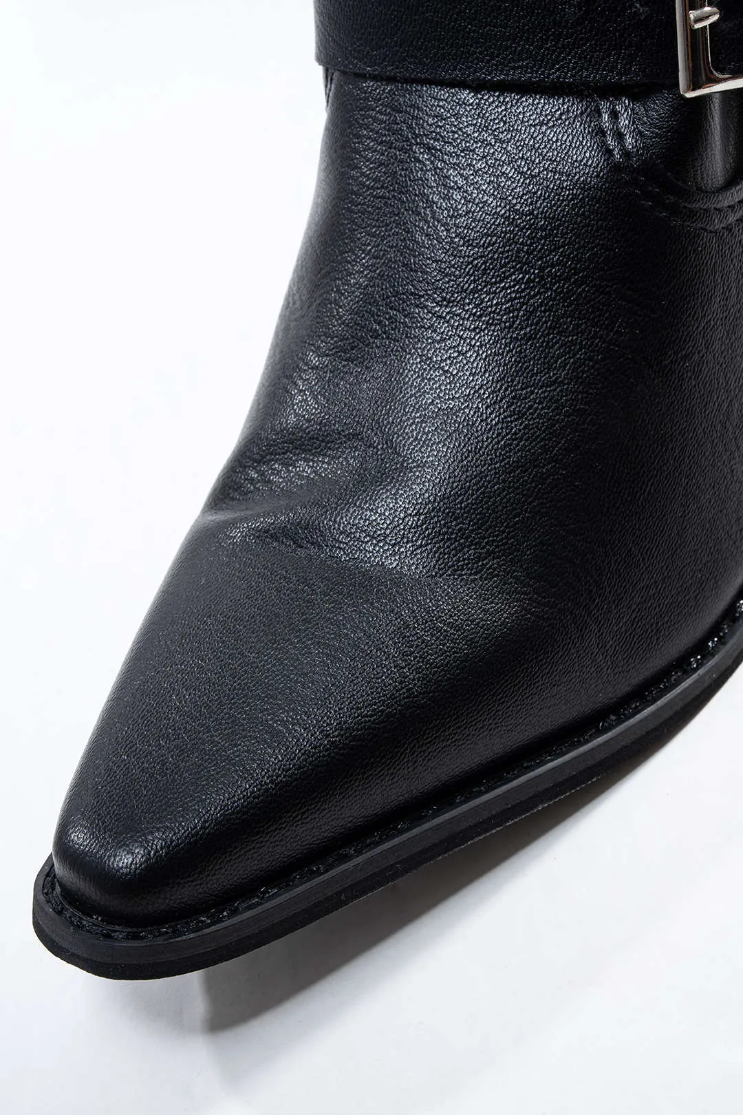 Leather Metallic Belted Pointed Toe Knee High Boots sold by Micas product image thumbnail 4