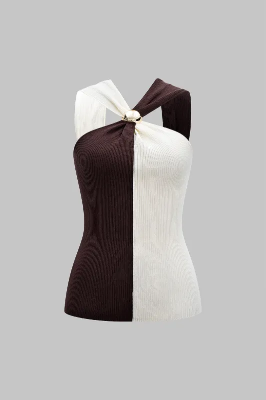 Halter Neck Contrast Metallic Tank Top sold by Micas