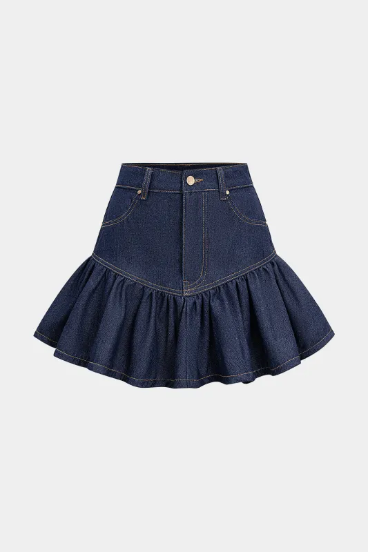 Denim Ruffle Mini Skirt sold by Micas