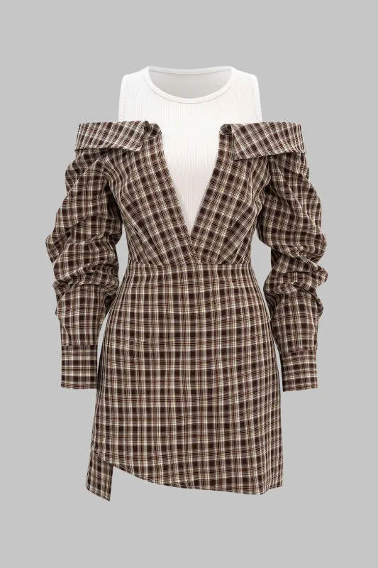 Plaid Print Patchwork Long Sleeve Mini Dress sold by Micas