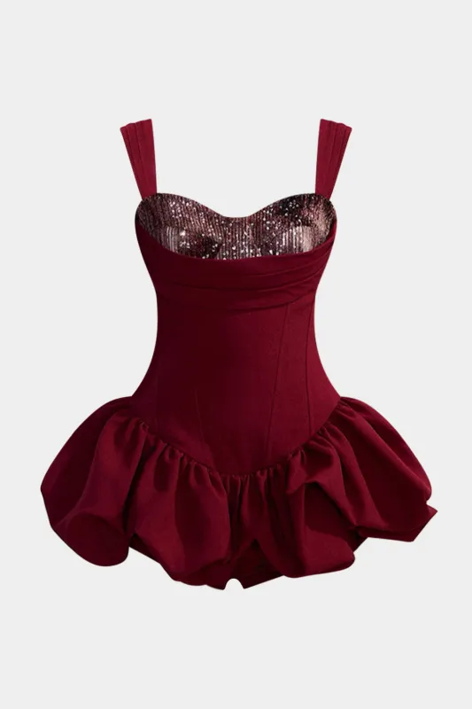 Corset Waist Ruched Puff Hem Sleeveless Mini Dress sold by Micas