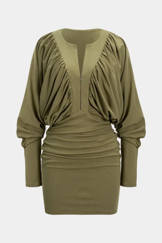 Ruched Zipper Long Sleeve Mini Dress sold by Micas