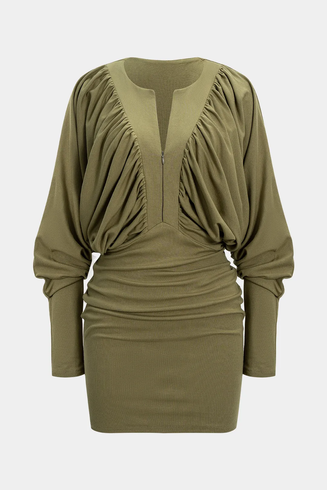 Ruched Zipper Long Sleeve Mini Dress sold by Micas