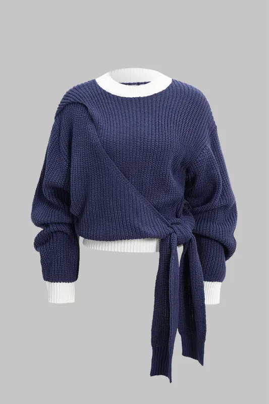 Knit Tie Front Asymmetrical Long-Sleeve Top sold by Micas