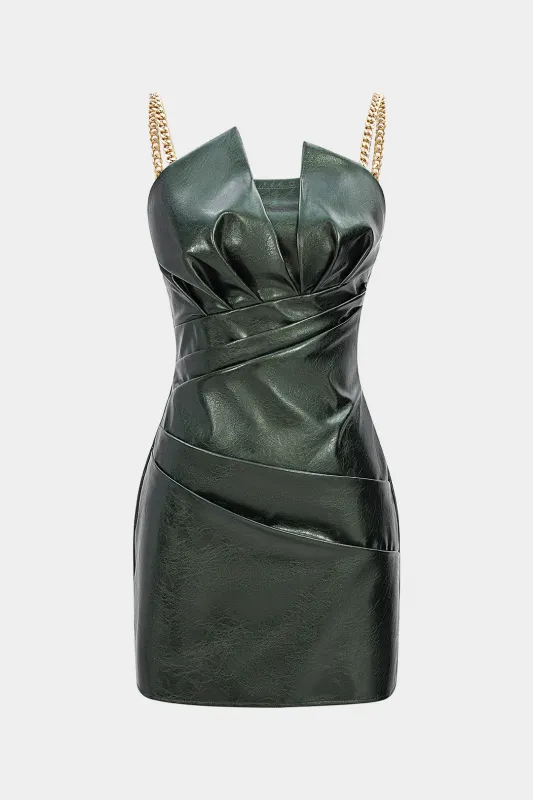 Faux Leather Metallic Ruched Sleeveless Slip Mini Dress sold by Micas