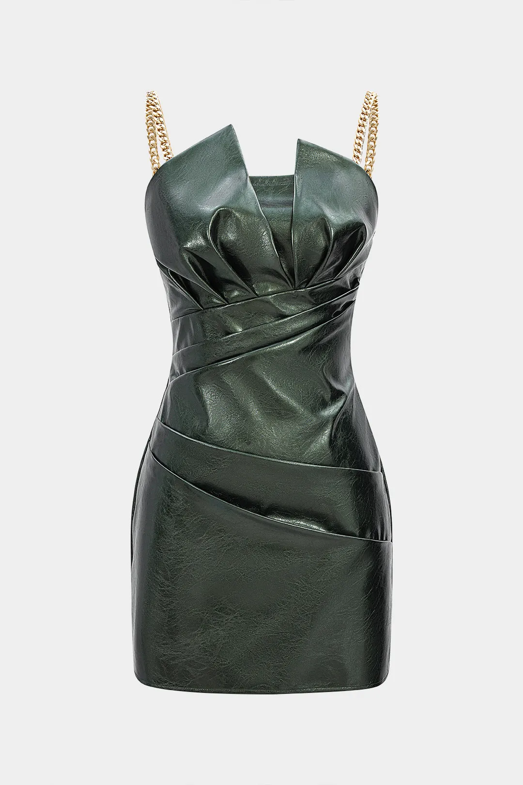 Faux Leather Metallic Ruched Sleeveless Slip Mini Dress sold by Micas