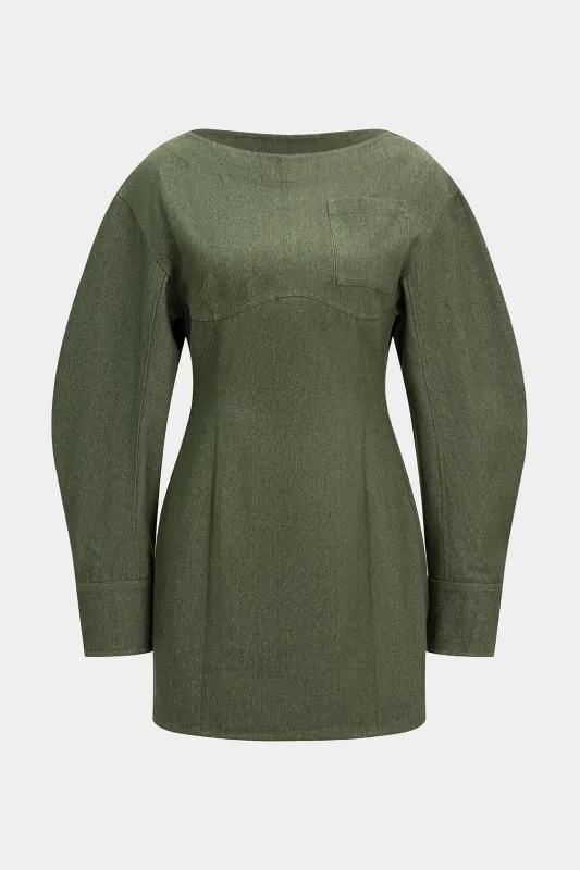 Asymmetrical Pocket Long Sleeve Mini Dress sold by Micas