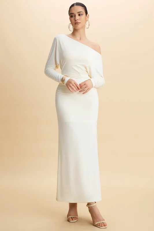 One Shoulder Ruched Long Sleeve Maxi Dress sold by Micas