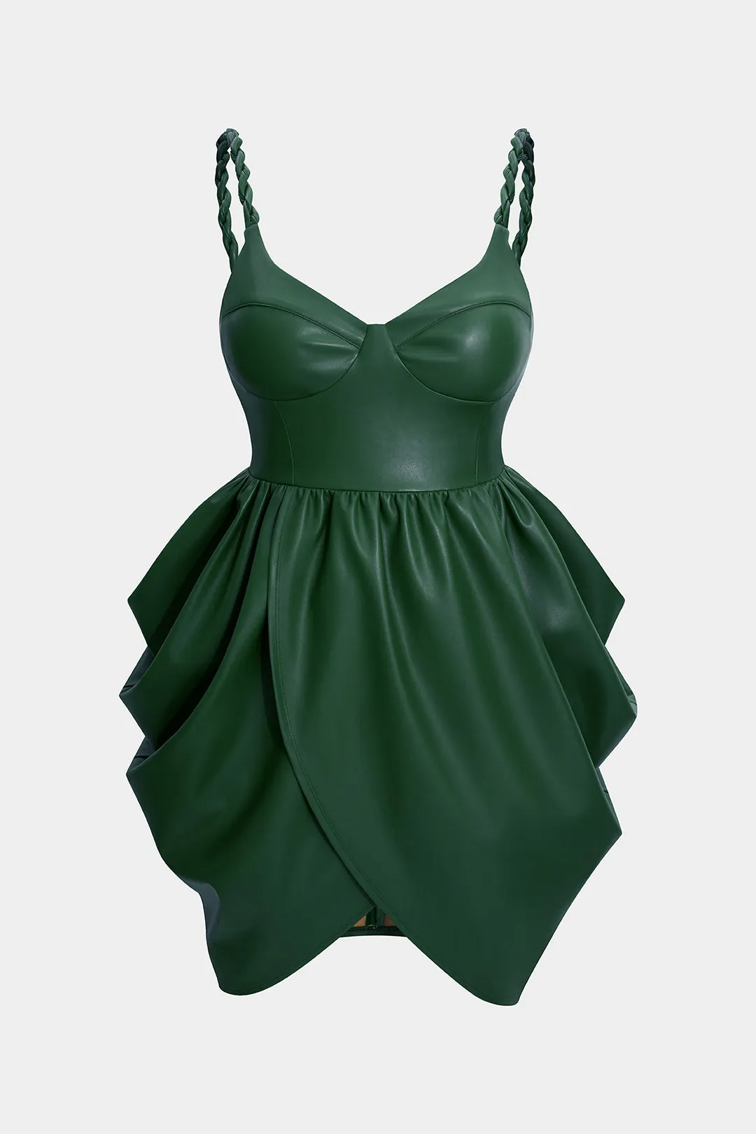 Plus Size Faux Leather Zipper Ruched Twist Knot Slip Sleeveless Mini Dress sold by Micas