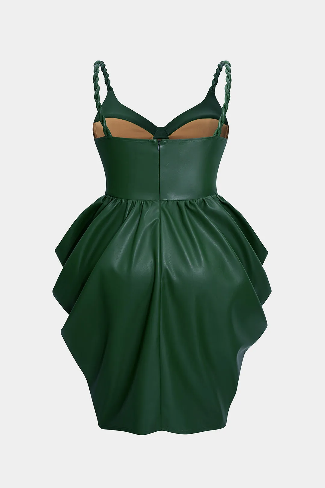 Plus Size Faux Leather Zipper Ruched Twist Knot Slip Sleeveless Mini Dress sold by Micas product image thumbnail 2