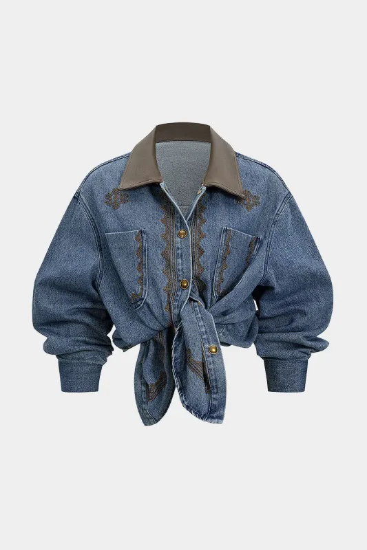 Denim Patchwork Long Sleeve Shirt sold by Micas