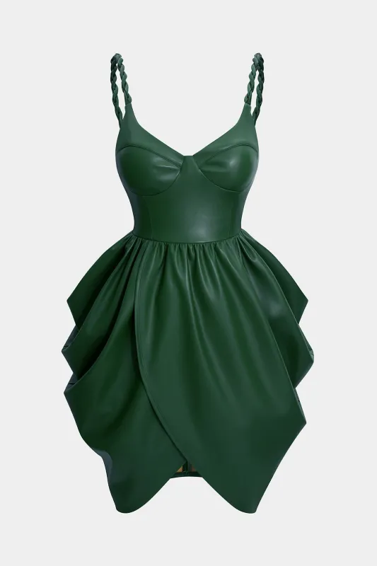 Faux Leather Ruched Twist Knot Sleeveless Mini Dress sold by Micas