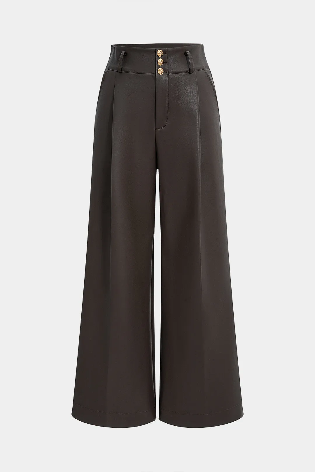 Faux Leather Metallic Button Straight Leg Trousers sold by Micas product image thumbnail 5