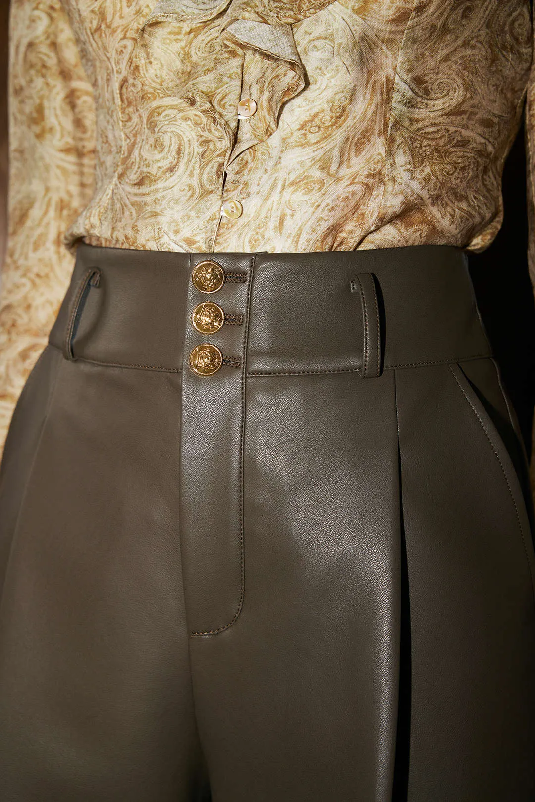 Faux Leather Metallic Button Straight Leg Trousers sold by Micas product image thumbnail 3