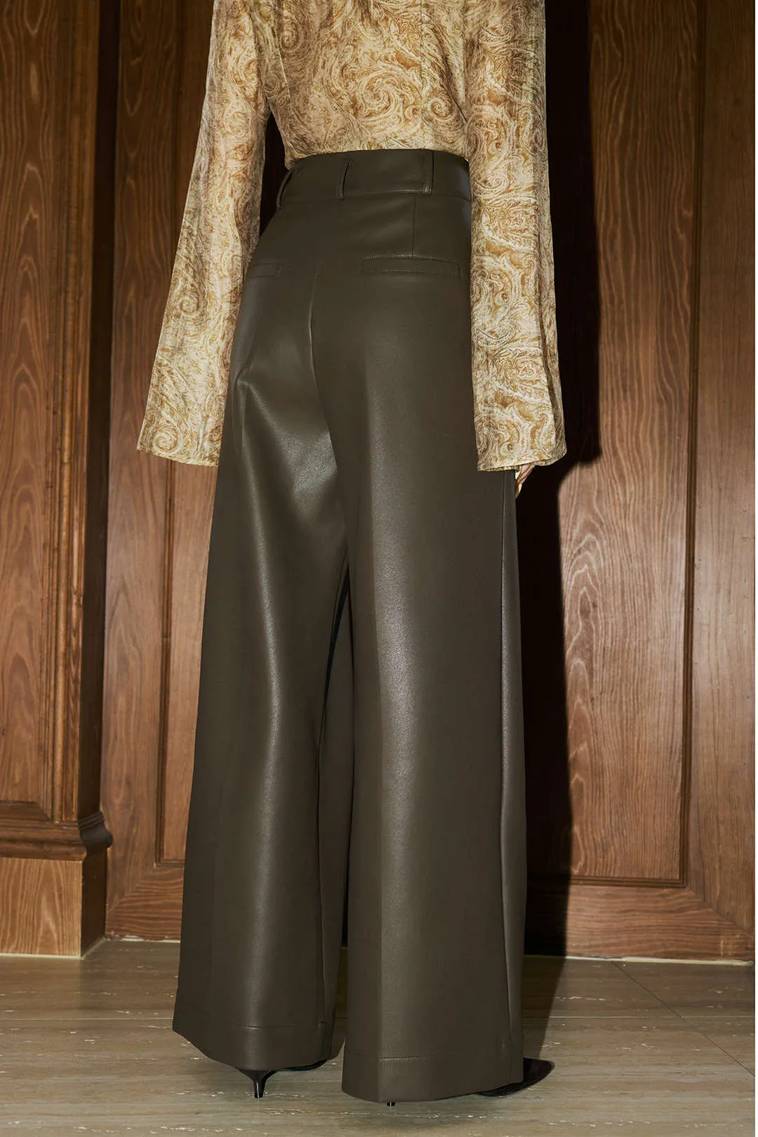 Faux Leather Metallic Button Straight Leg Trousers sold by Micas product image thumbnail 4