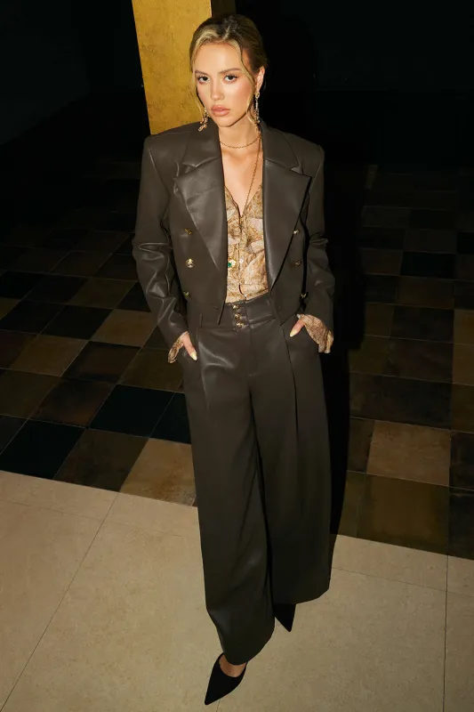 Faux Leather Metallic Button Straight Leg Trousers sold by Micas