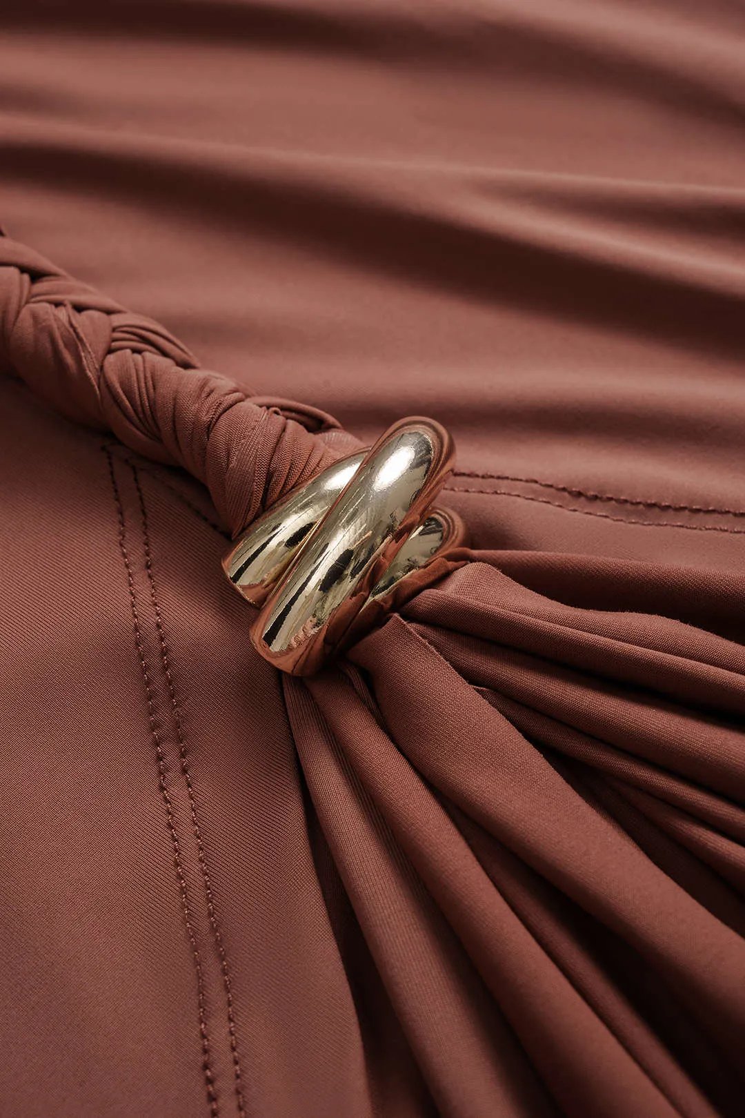 Mock Neck Braided Ruched Long Sleeve Midi Dress sold by Micas product image thumbnail 4