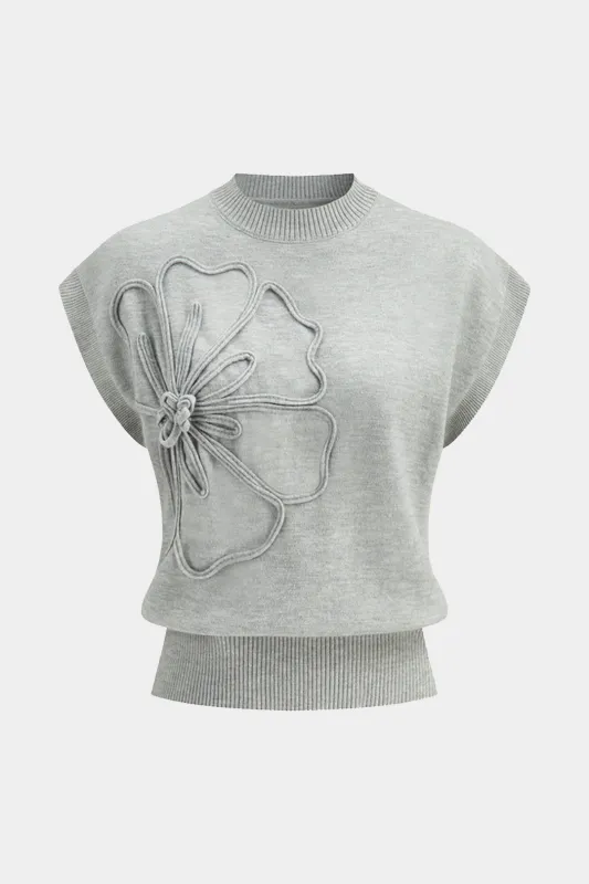 Knit 3D Flower Embroidery Tank Top sold by Micas