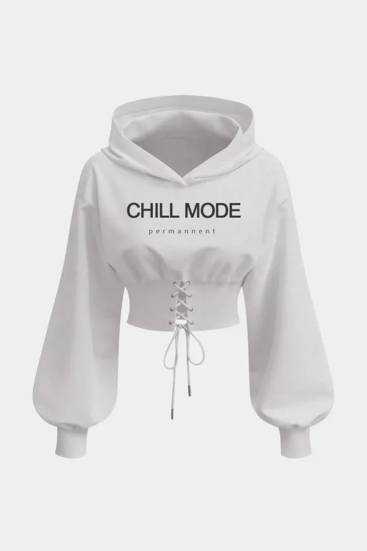 Letter Print Tie-Back Long-Sleeve Hoodie sold by Micas