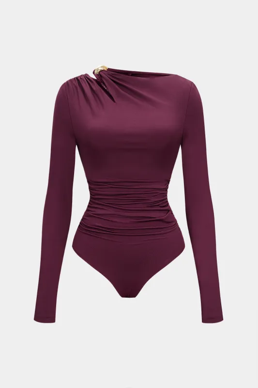 Ruched Asymmetrical Long Sleeve Bodysuit sold by Micas