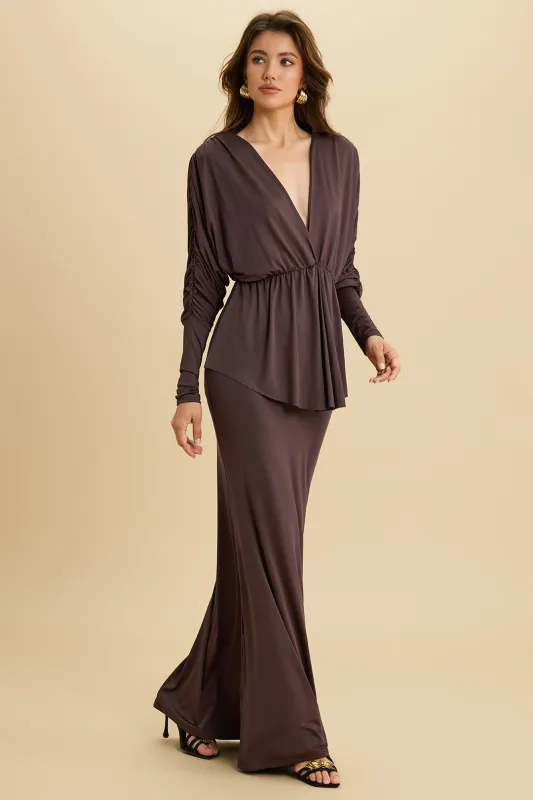 V-Neck Ruffle Long-Sleeve Top And Skirt Set sold by Micas